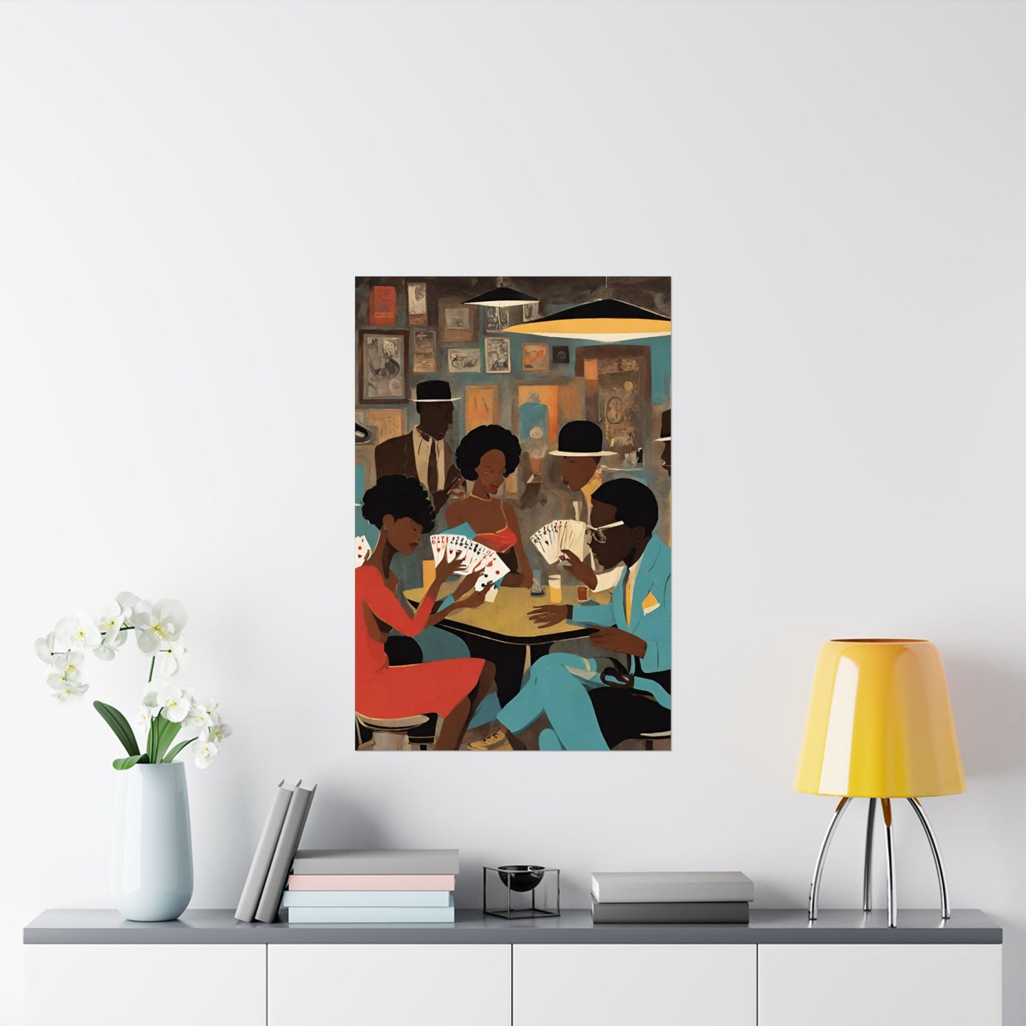 Spades Game Night Wall Art Vertical Posters, Mid-century African American Art