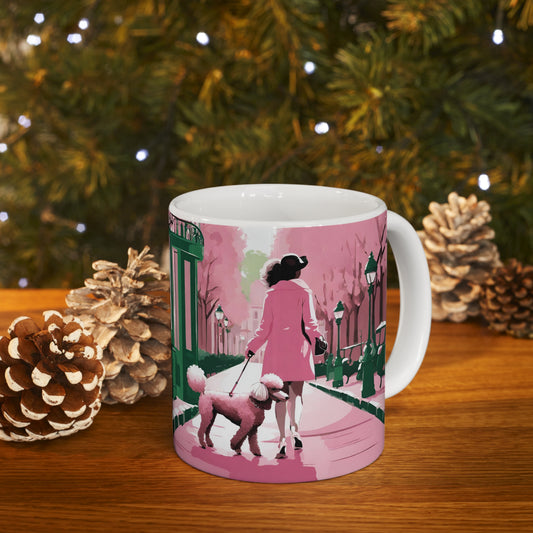 Poodle Walking in Paris Ceramic Mug | Coffee Mug for Dog Lovers | Gift for Her