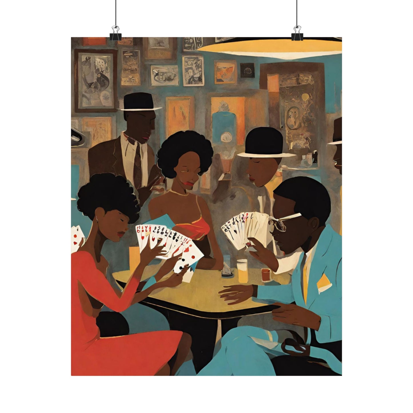 Spades Game Night Wall Art Vertical Posters, Mid-century African American Art