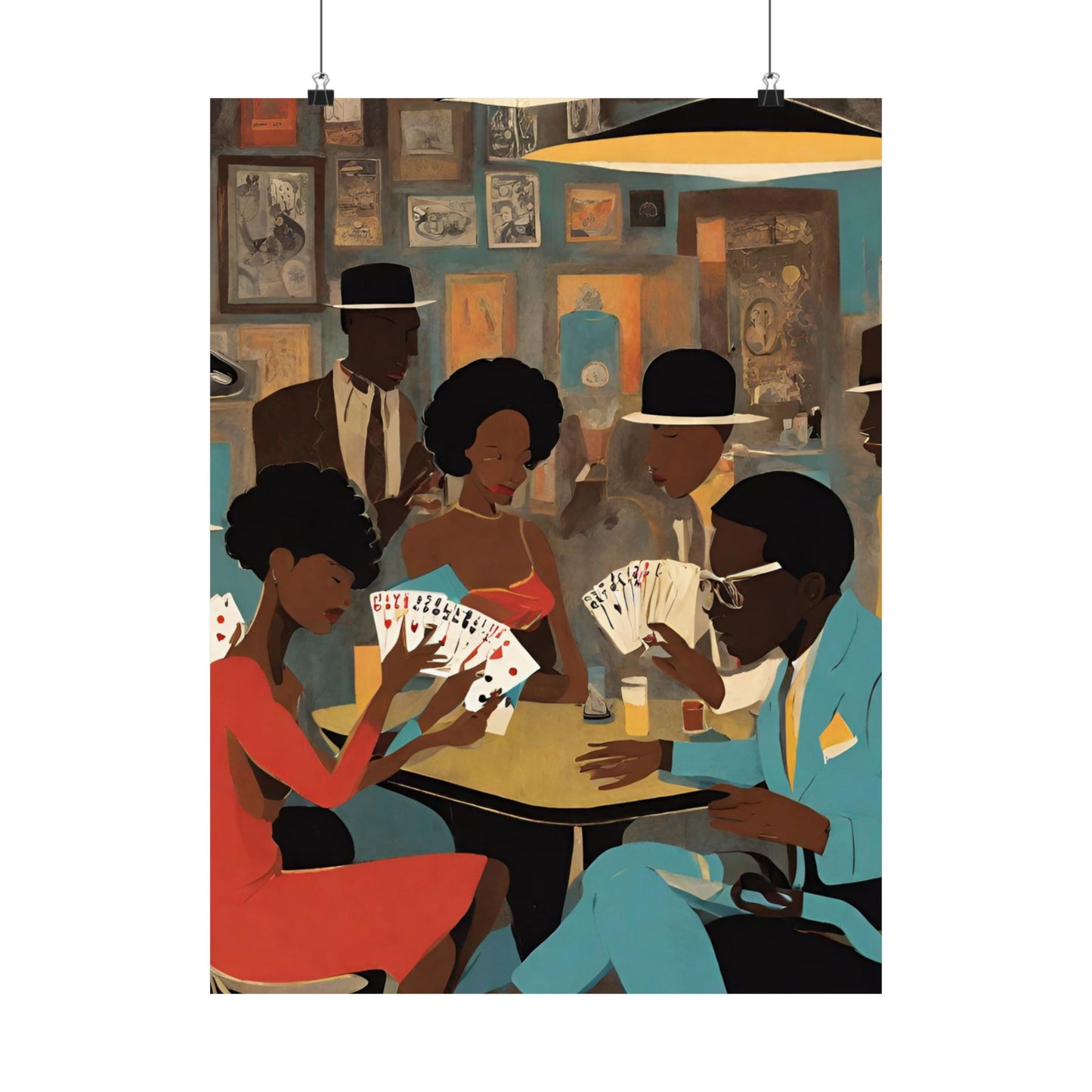 Spades Game Night Wall Art Vertical Posters, Mid-century African American Art