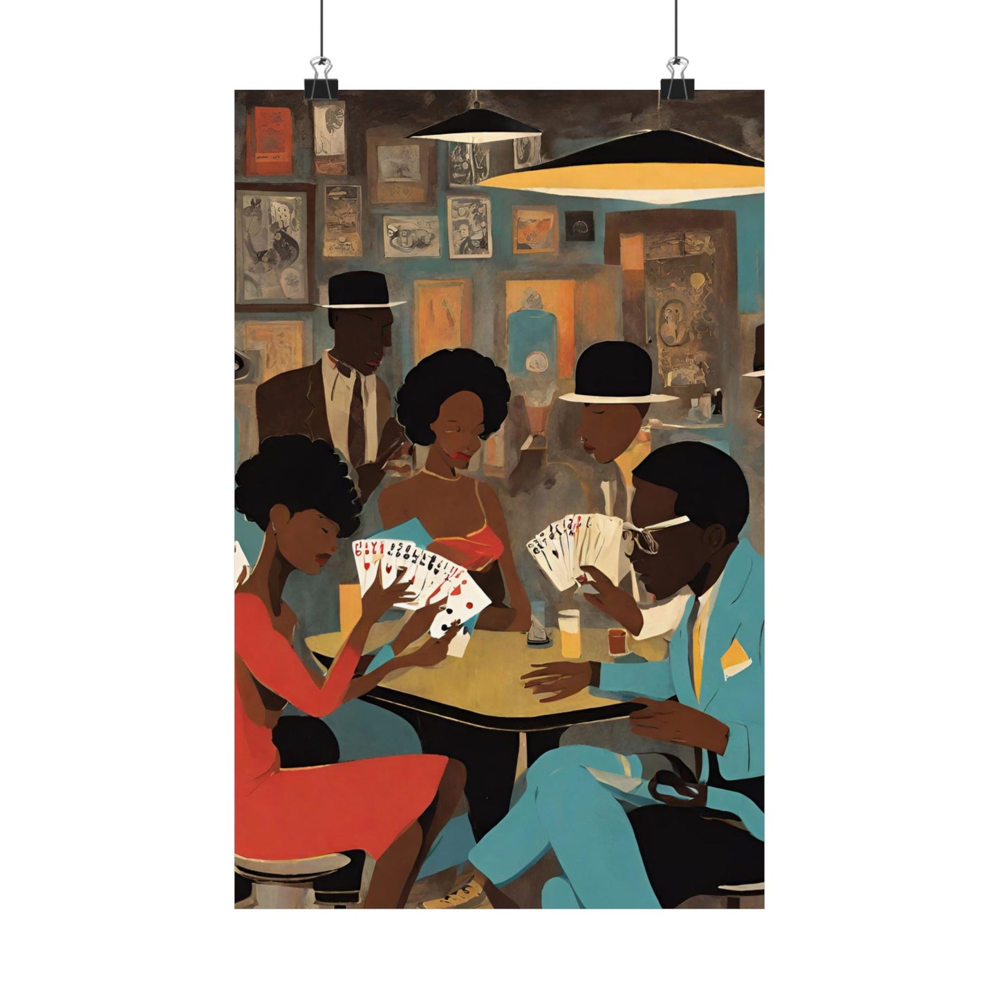 Spades Game Night Wall Art Vertical Posters, Mid-century African American Art