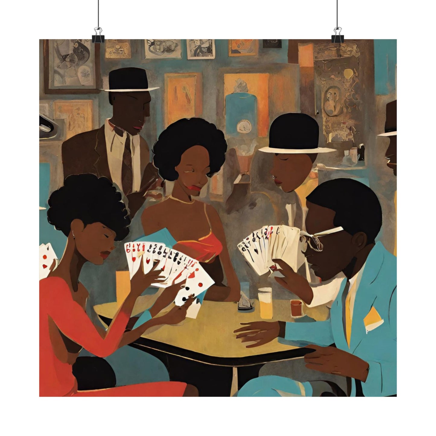 Spades Game Night Wall Art Vertical Posters, Mid-century African American Art