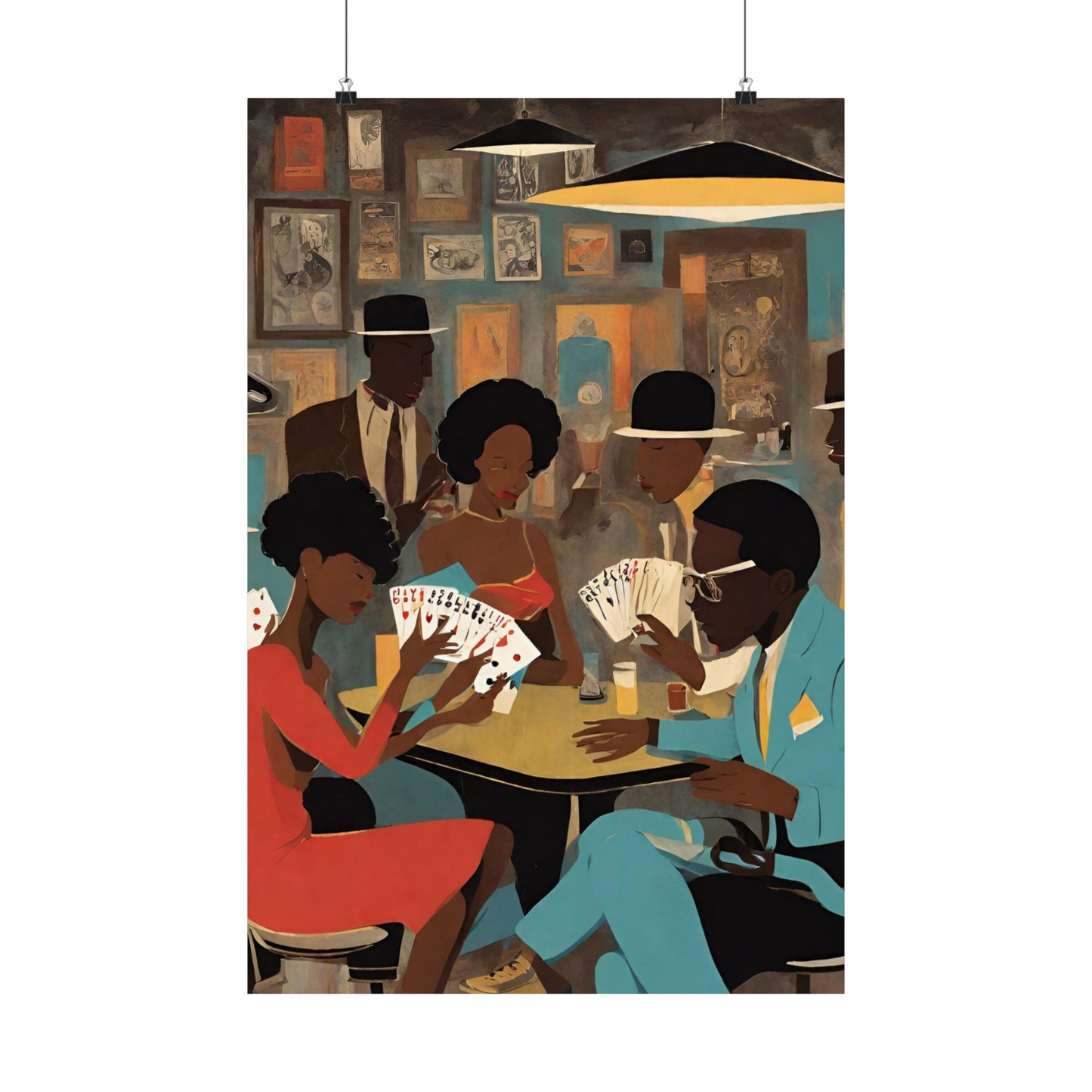 Spades Game Night Wall Art Vertical Posters, Mid-century African American Art