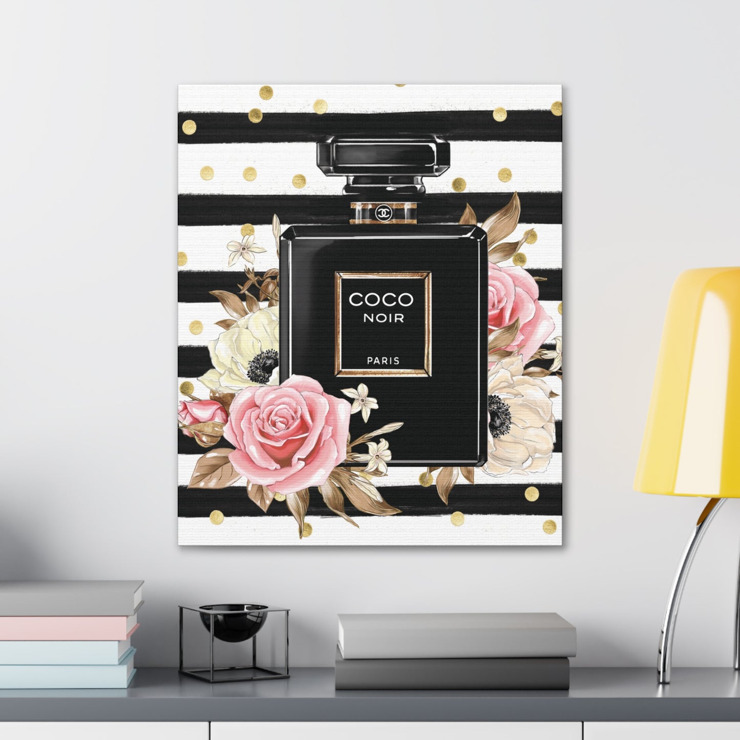 Elegance in Black: Coco Noir Perfume Bottle Canvas Art