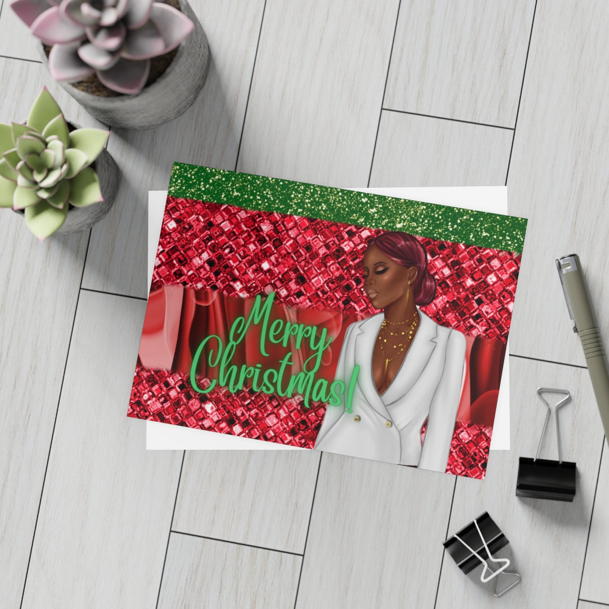 Merry Christmas Red and Green Unfolded Greeting Cards (10, 30, and 50pcs)