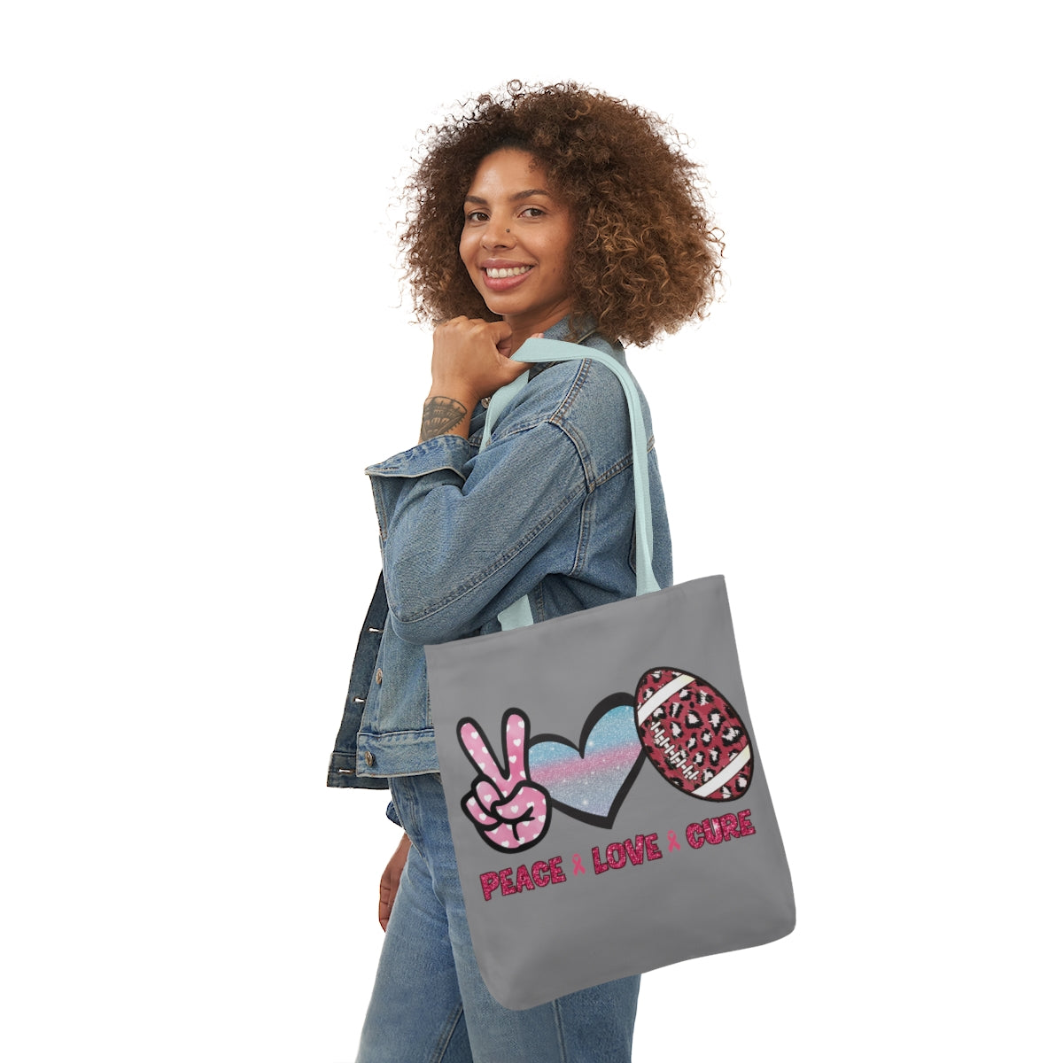 Peace Love Cure Canvas Tote Bag| Breast Cancer Tote Bag