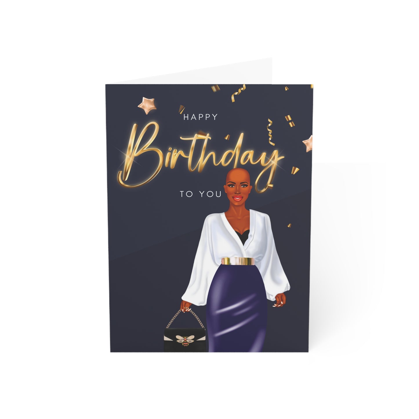 Happy Birthday Folded Greeting Card (1, 10, 30, and 50pcs)| Birthday Card with Black Woman