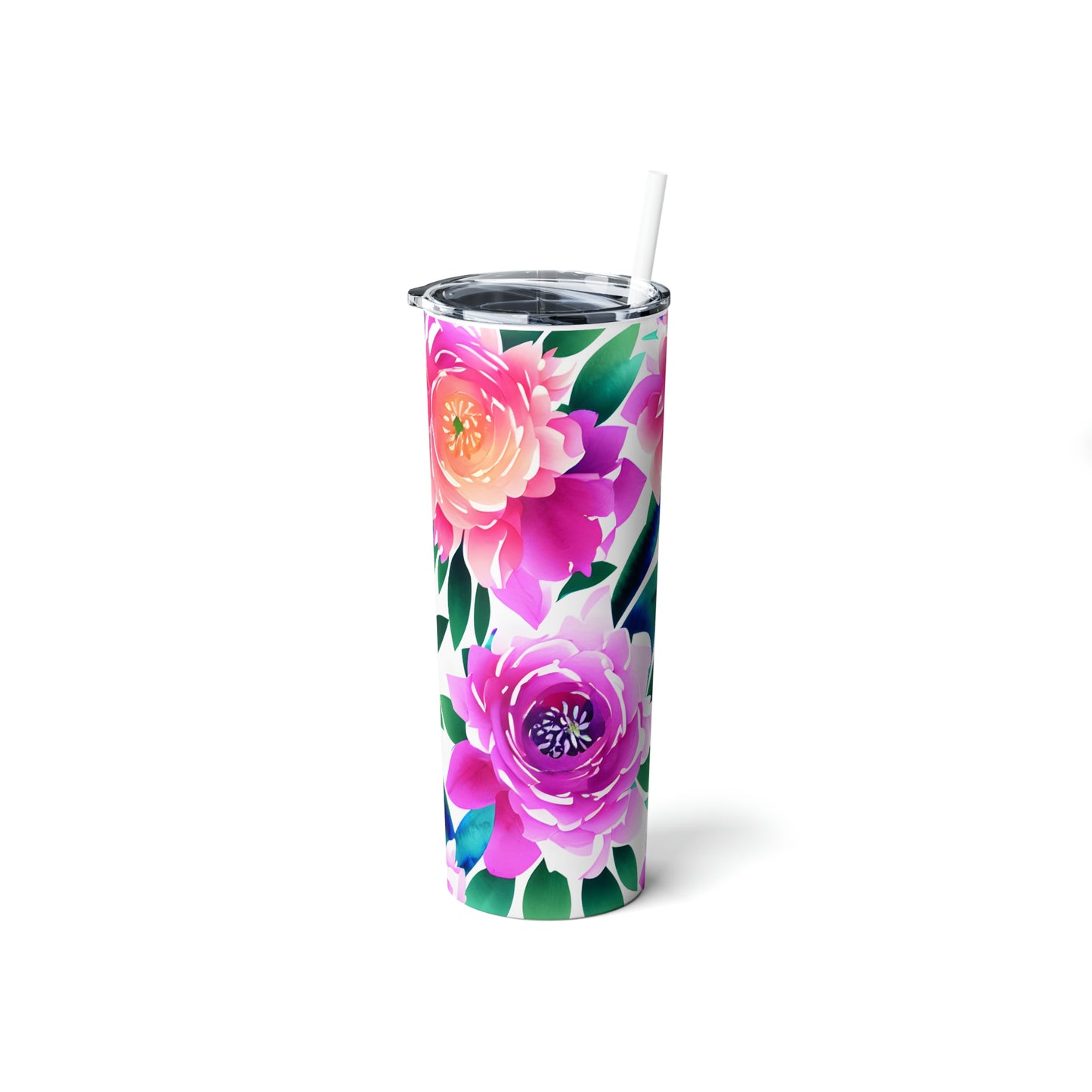 Tropical Floral Skinny Steel Tumbler with Straw