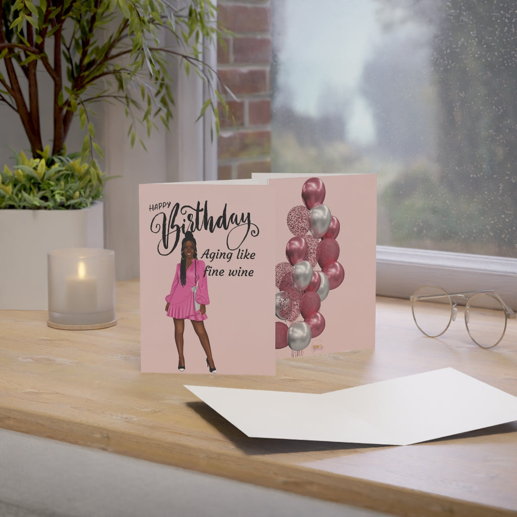 Happy Birthday Card-Aging like fine wine| Folded Greeting Cards (1, 10, 30, and 50pcs)