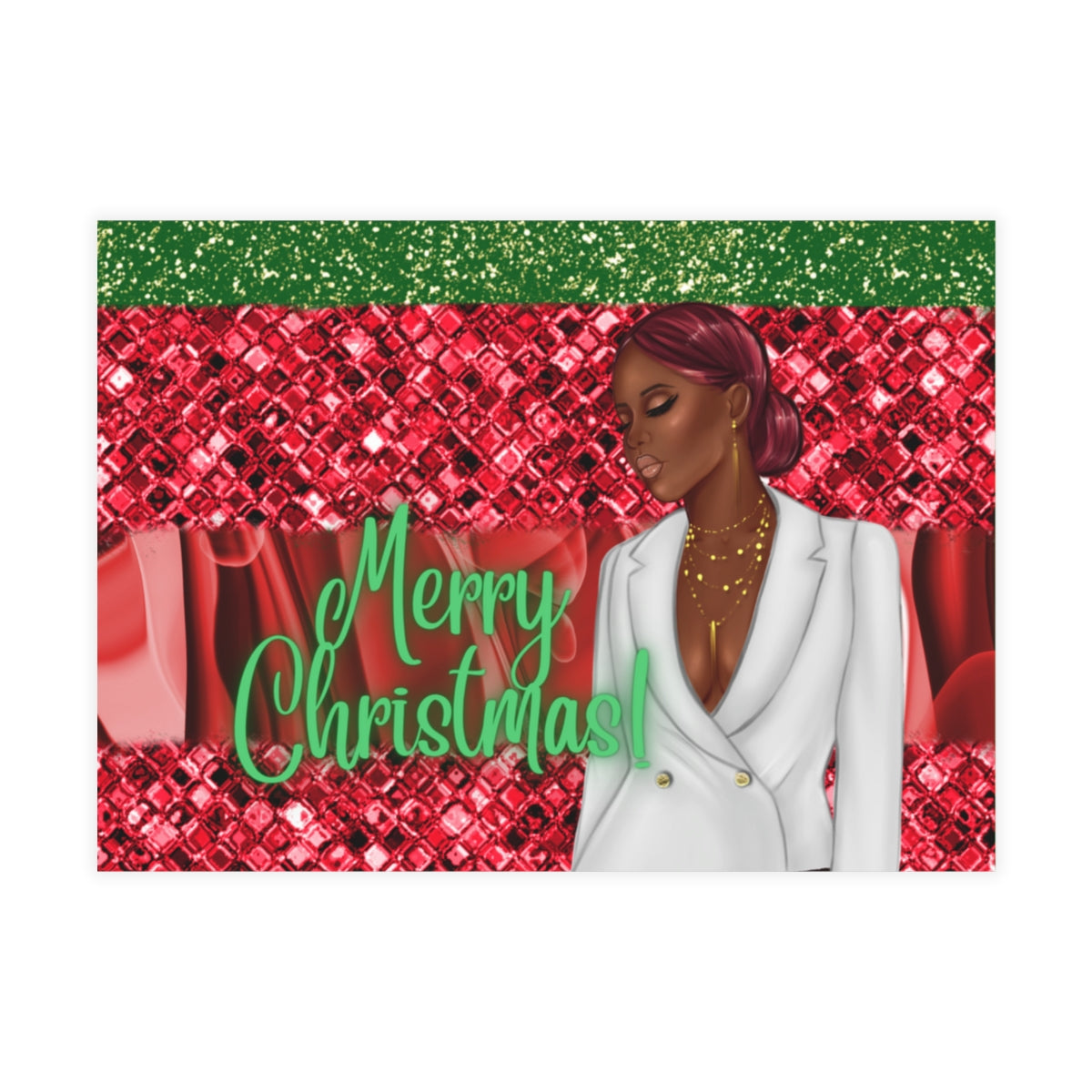 Merry Christmas Red and Green Unfolded Greeting Cards (10, 30, and 50pcs)