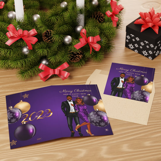 Black Couple Christmas Greeting Cards (1 or 10-pcs)