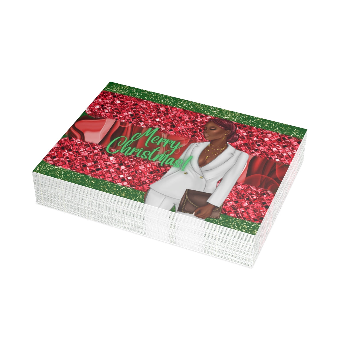 Merry Christmas Red and Green Unfolded Greeting Cards (10, 30, and 50pcs)