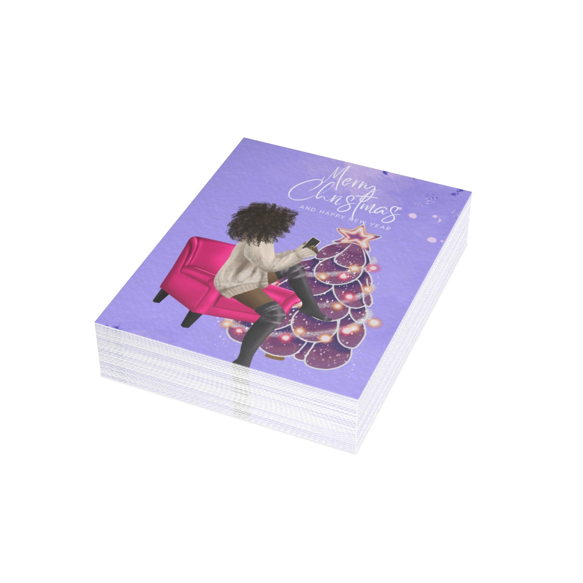 Purple Merry Christmas Folded Greeting Cards (1, 10, 30, and 50pcs)