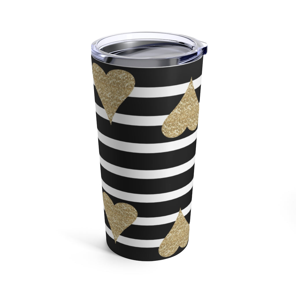 Gold Hearts and Strips Tumbler