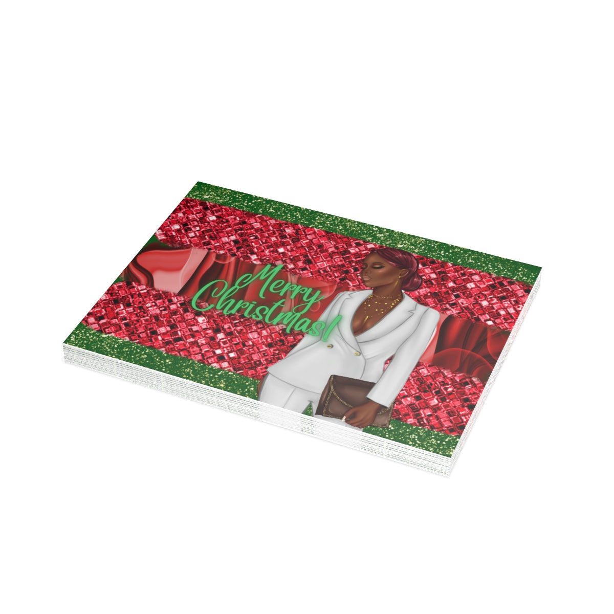 Merry Christmas Red and Green Unfolded Greeting Cards (10, 30, and 50pcs)