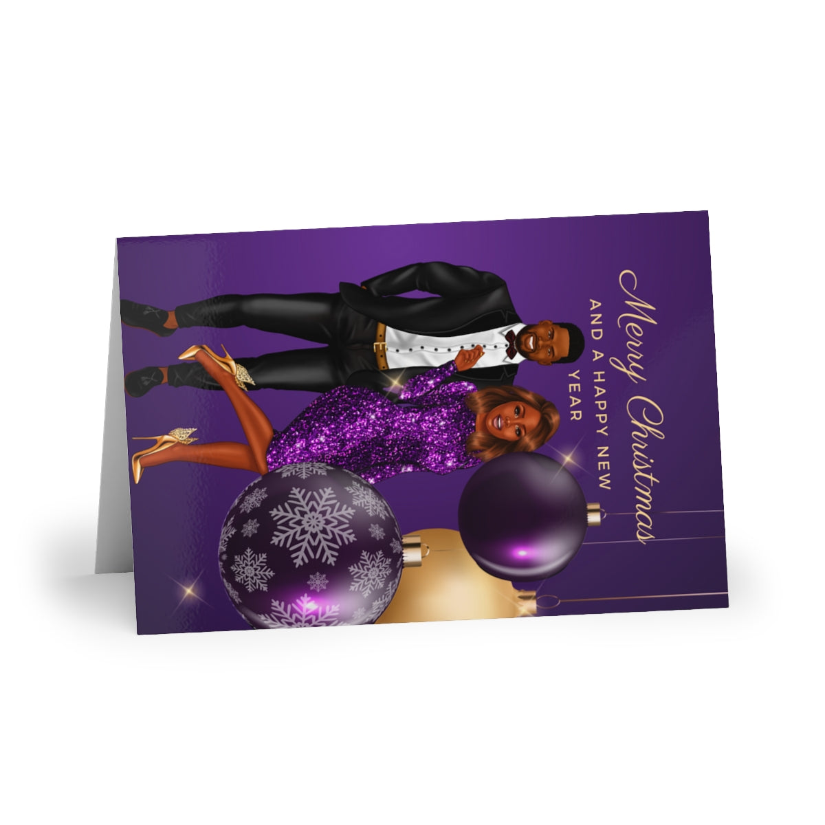 Black Couple Christmas Greeting Cards (1 or 10-pcs)