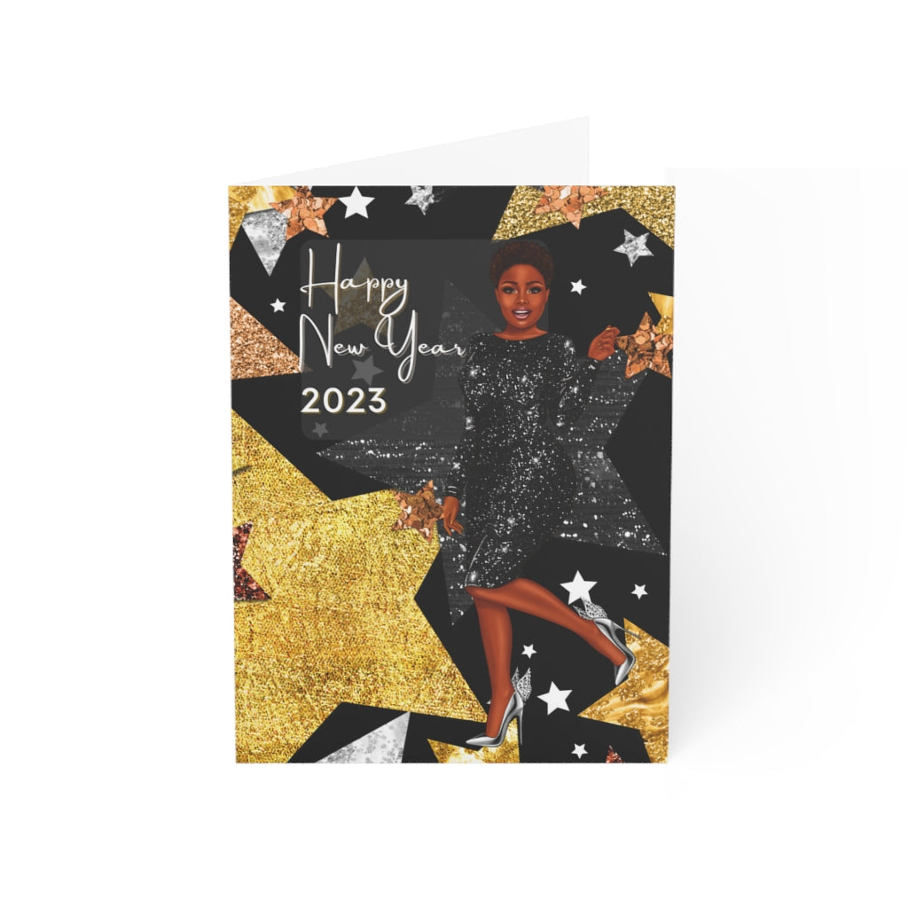 New Year Folded Greeting Cards-Happy New Year Cards-Greeting Cards Sets-Black Woman Postcards-Holiday Cards-Stationary (1, 10, 30, and 50pcs)