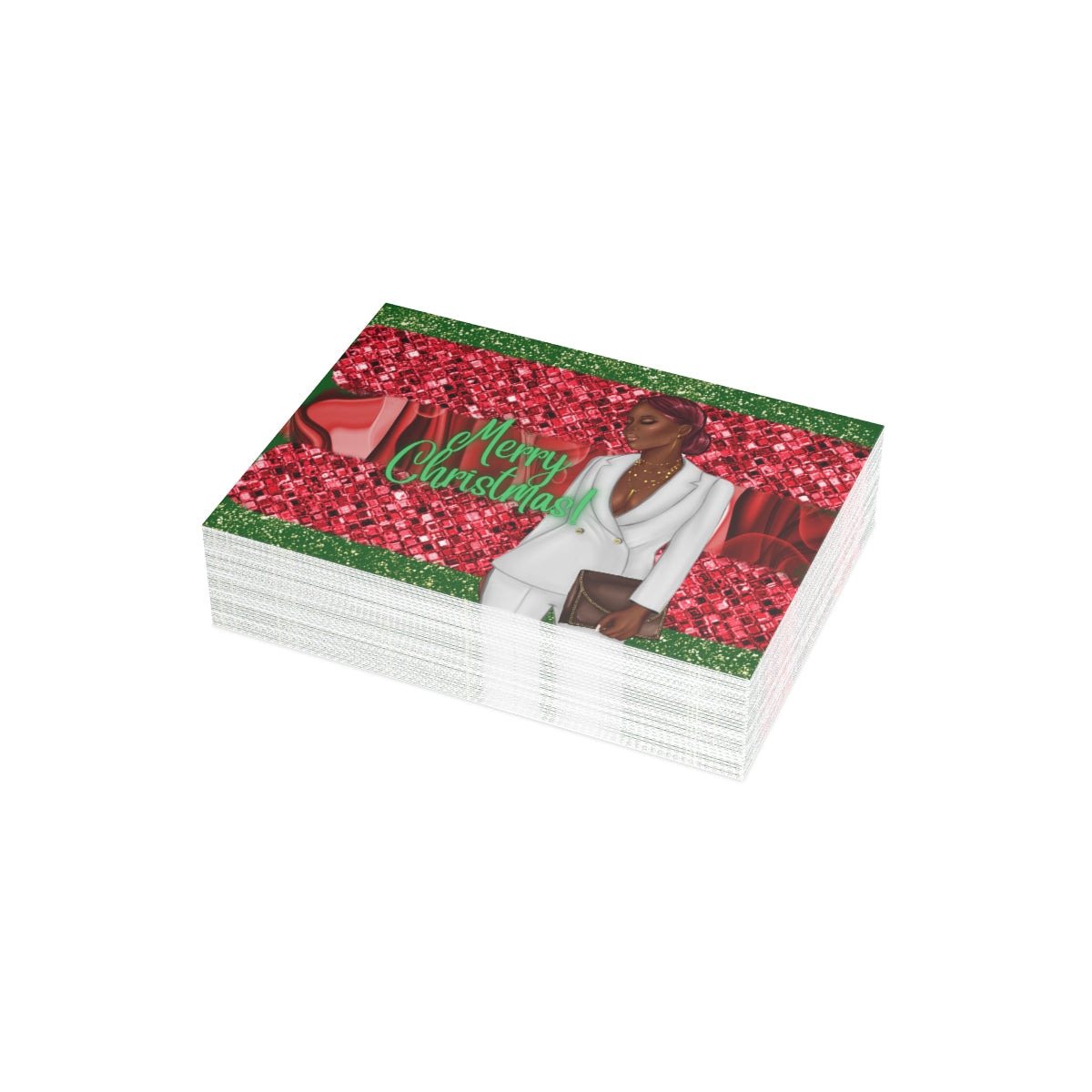 Merry Christmas Red and Green Unfolded Greeting Cards (10, 30, and 50pcs)