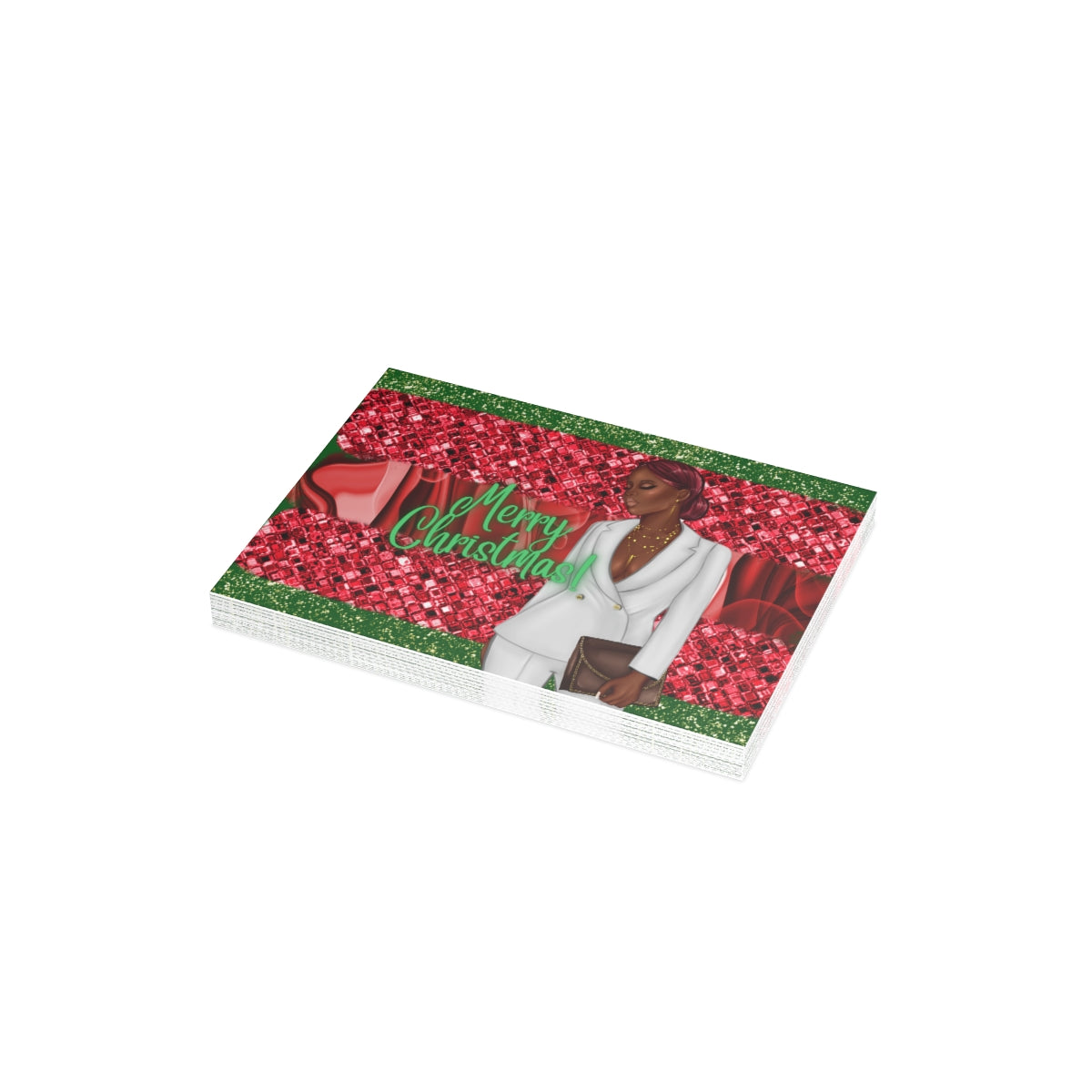 Merry Christmas Red and Green Unfolded Greeting Cards (10, 30, and 50pcs)