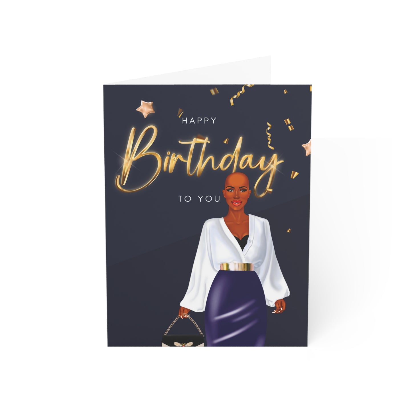 Happy Birthday Folded Greeting Card (1, 10, 30, and 50pcs)| Birthday Card with Black Woman