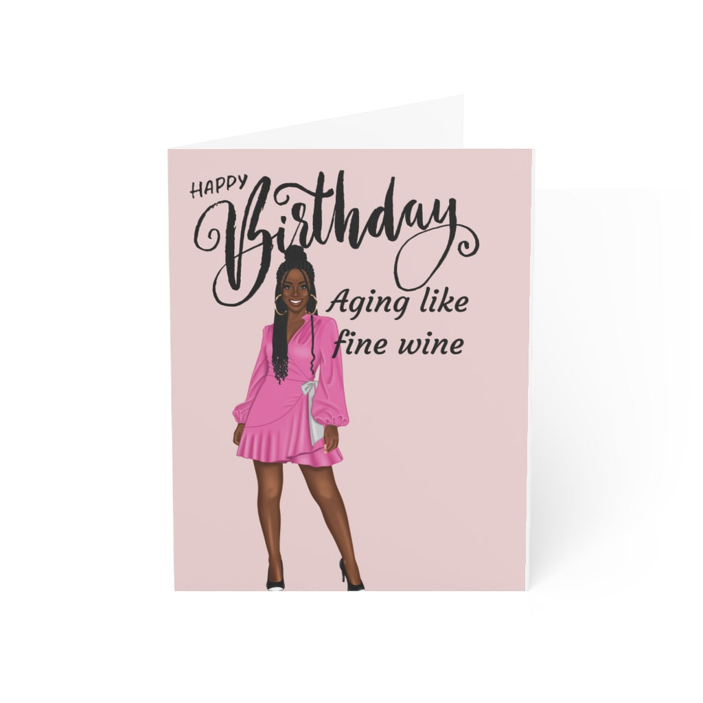 Happy Birthday Card-Aging like fine wine| Folded Greeting Cards (1, 10, 30, and 50pcs)