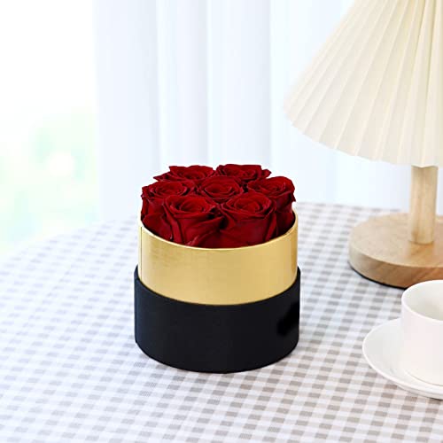 Real Roses Handmade Preserved Roses in a Box That Last a Year Gift for Her (Round Black Box, 18 Red Roses)