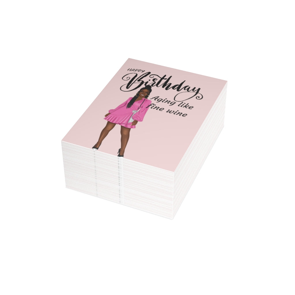 Happy Birthday Card-Aging like fine wine| Folded Greeting Cards (1, 10, 30, and 50pcs)