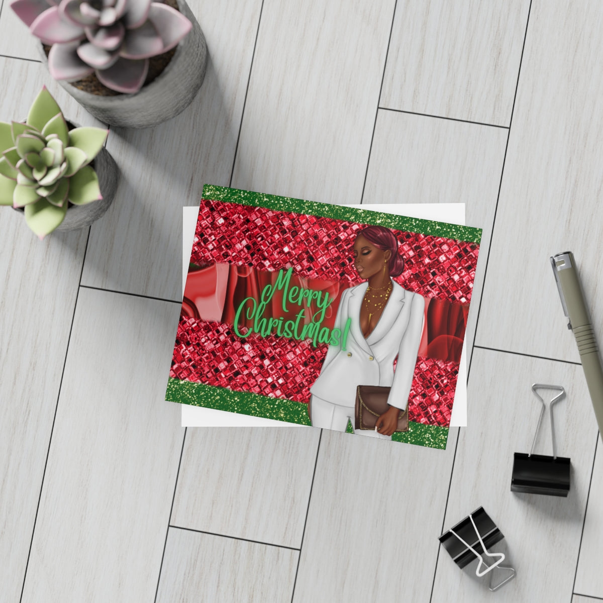 Merry Christmas Red and Green Unfolded Greeting Cards (10, 30, and 50pcs)