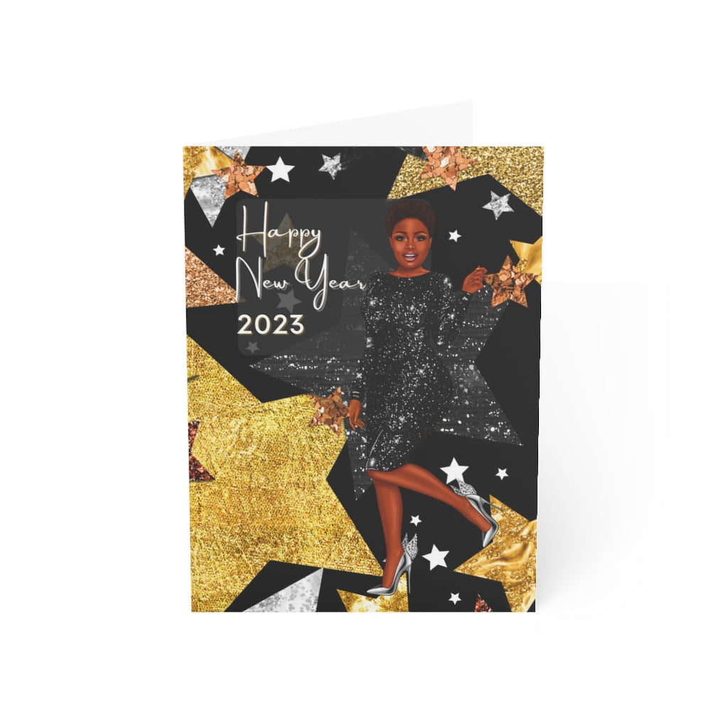 New Year Folded Greeting Cards-Happy New Year Cards-Greeting Cards Sets-Black Woman Postcards-Holiday Cards-Stationary (1, 10, 30, and 50pcs)