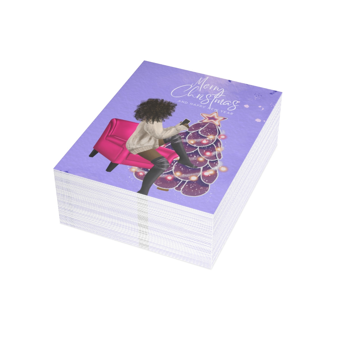 Purple Merry Christmas Folded Greeting Cards (1, 10, 30, and 50pcs)