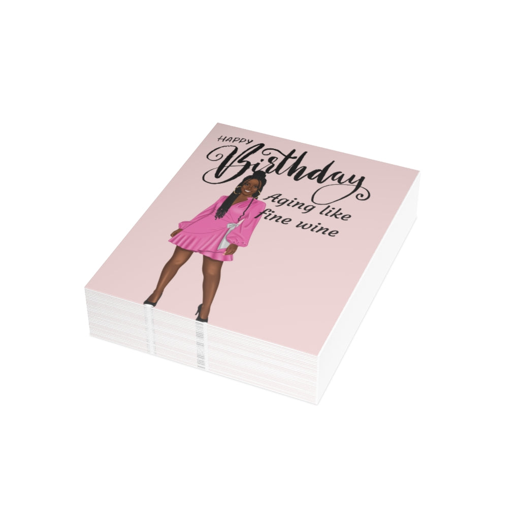 Happy Birthday Card-Aging like fine wine| Folded Greeting Cards (1, 10, 30, and 50pcs)