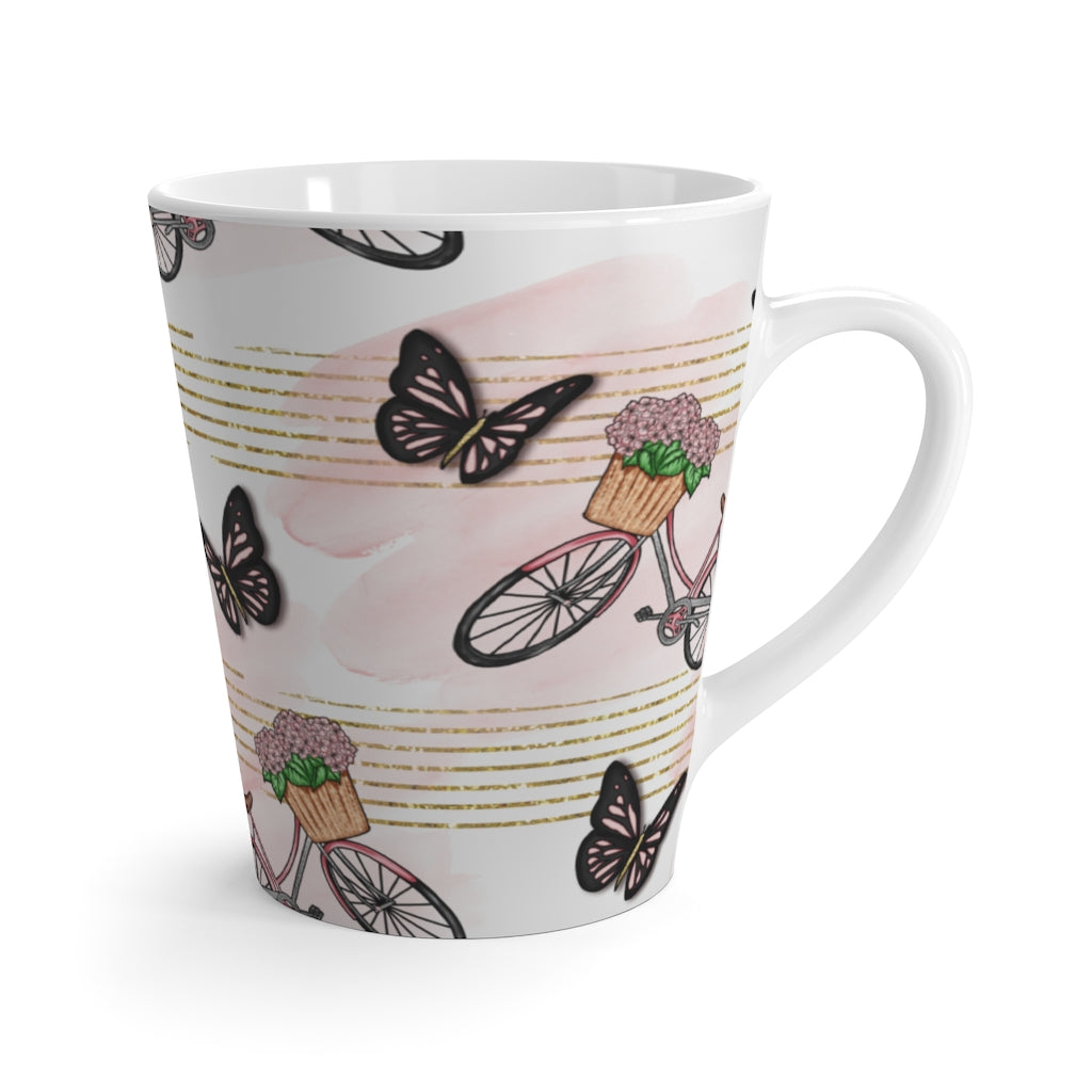 Pink Butterflies and Retro Bicycle Latte Mug