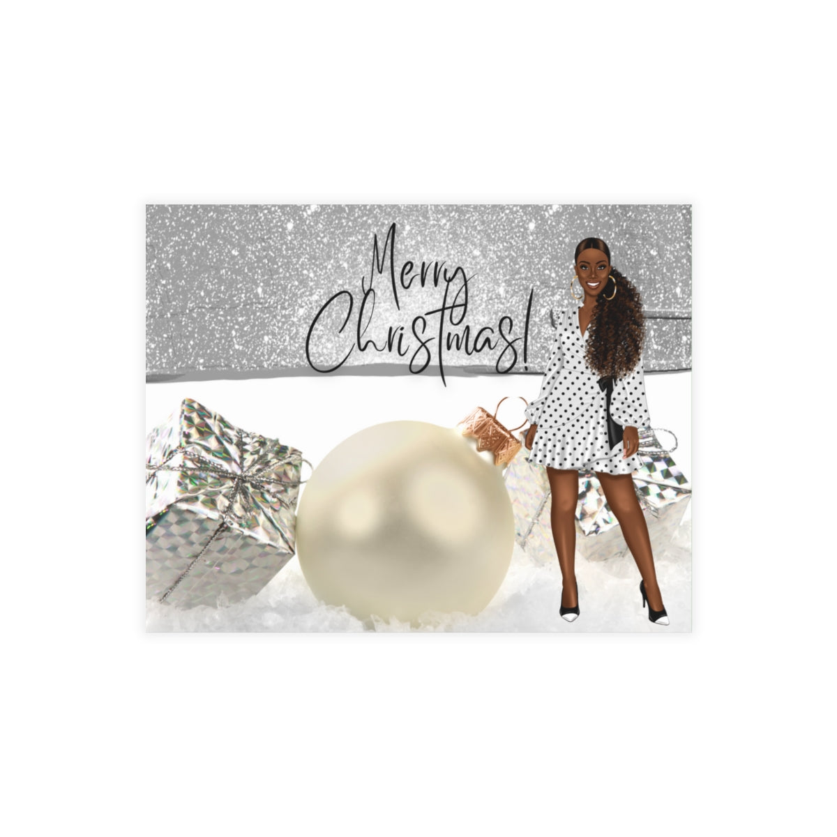 Merry Christmas White & Silver Unfolded Greeting Cards (10, 30, and 50pcs)