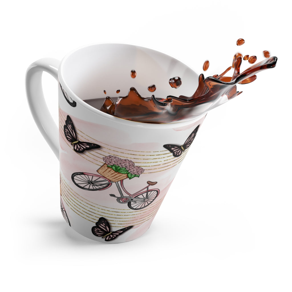 Pink Butterflies and Retro Bicycle Latte Mug