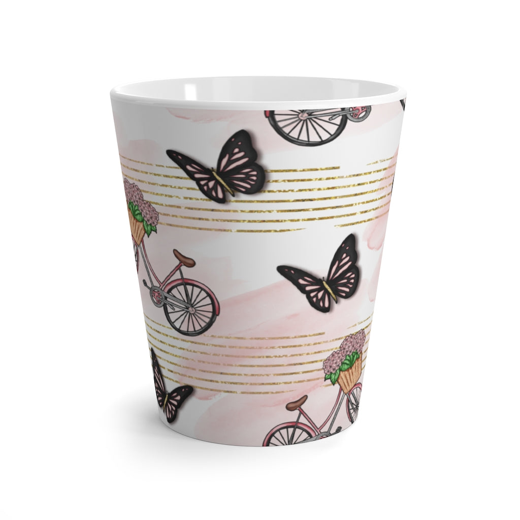 Pink Butterflies and Retro Bicycle Latte Mug