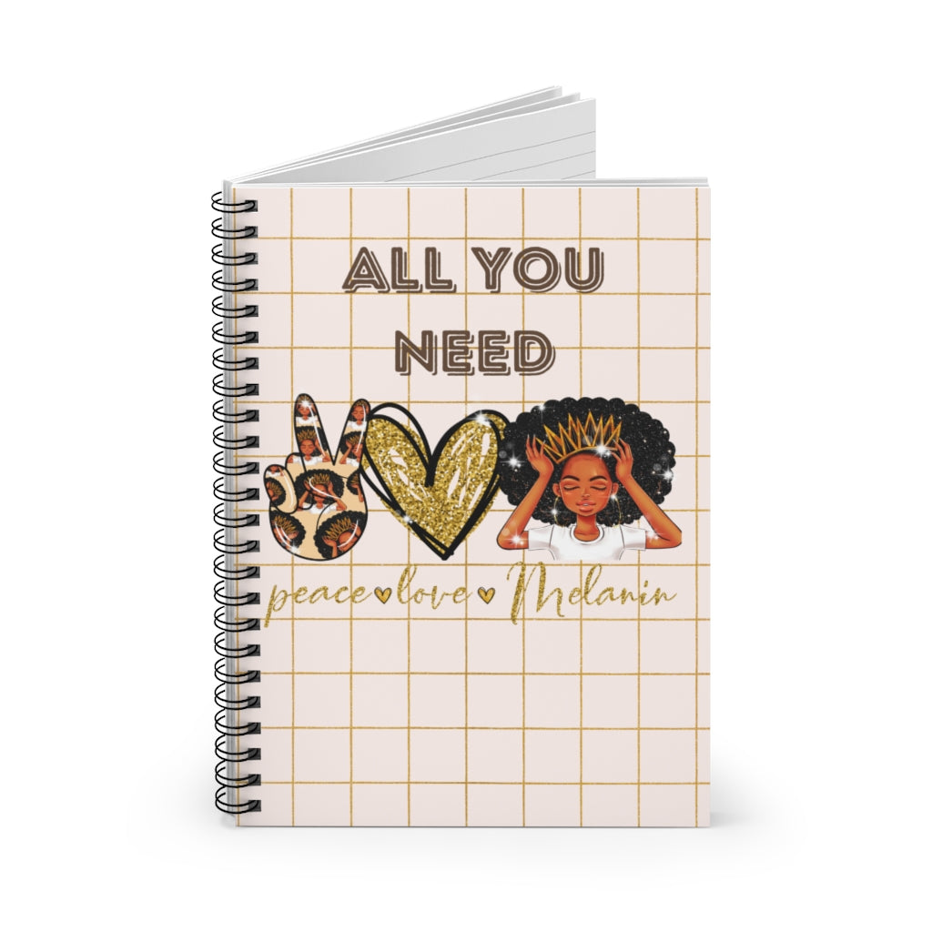 Peace, Love, and Melanin Spiral Notebook-Notebook-Epitome of Beaute