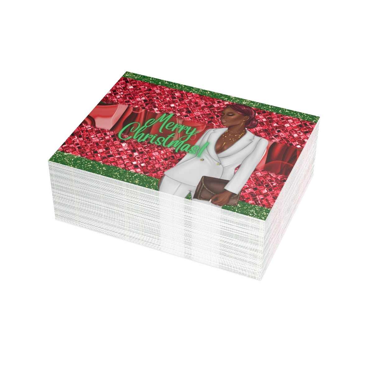 Merry Christmas Red and Green Unfolded Greeting Cards (10, 30, and 50pcs)