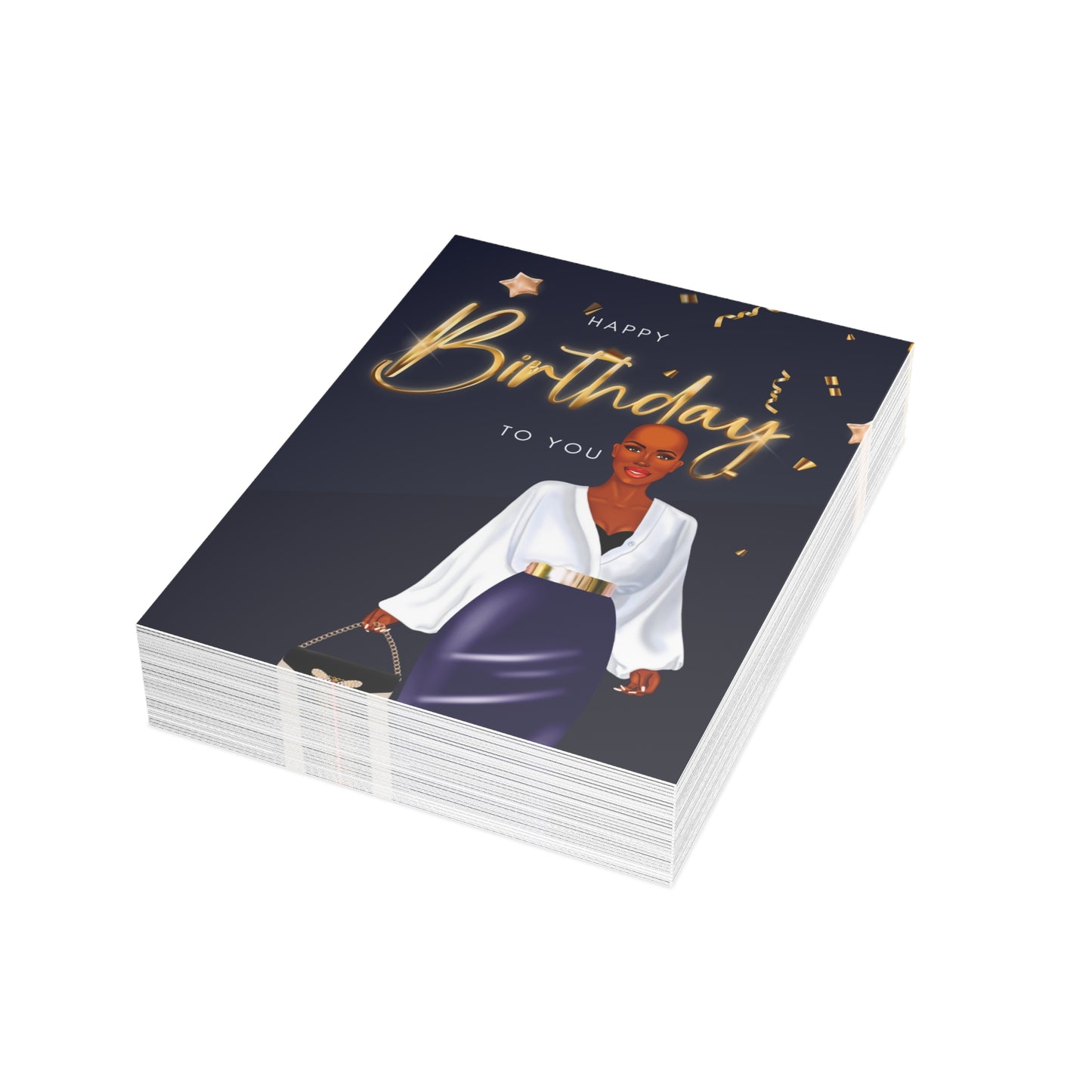 Happy Birthday Folded Greeting Card (1, 10, 30, and 50pcs)| Birthday Card with Black Woman