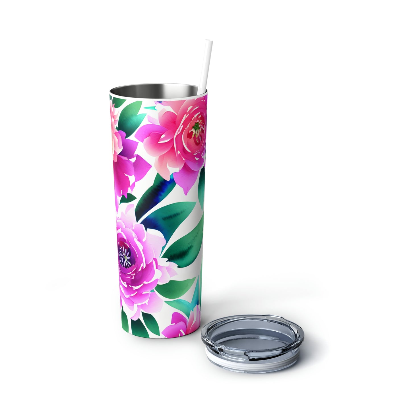 Tropical Floral Skinny Steel Tumbler with Straw