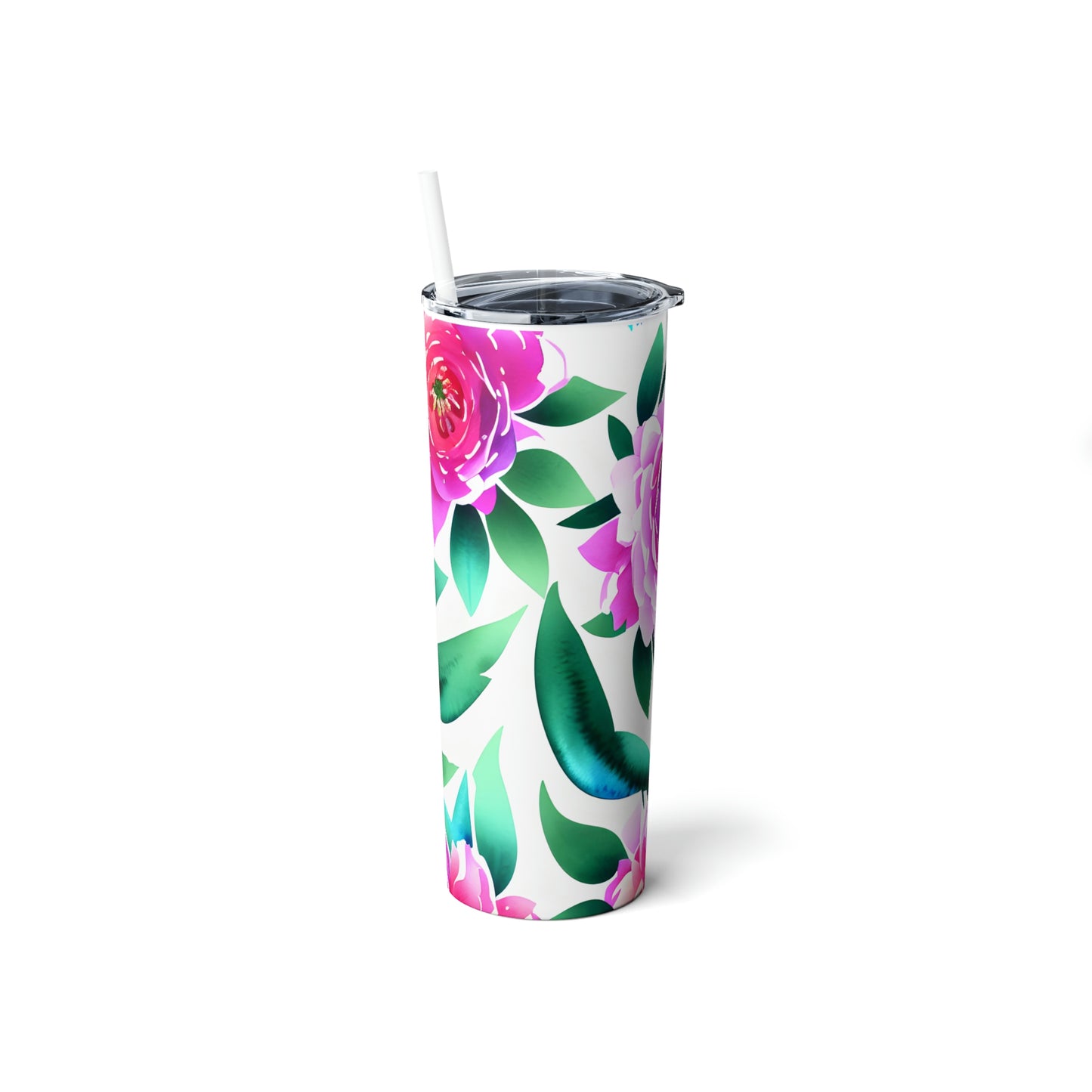 Tropical Floral Skinny Steel Tumbler with Straw