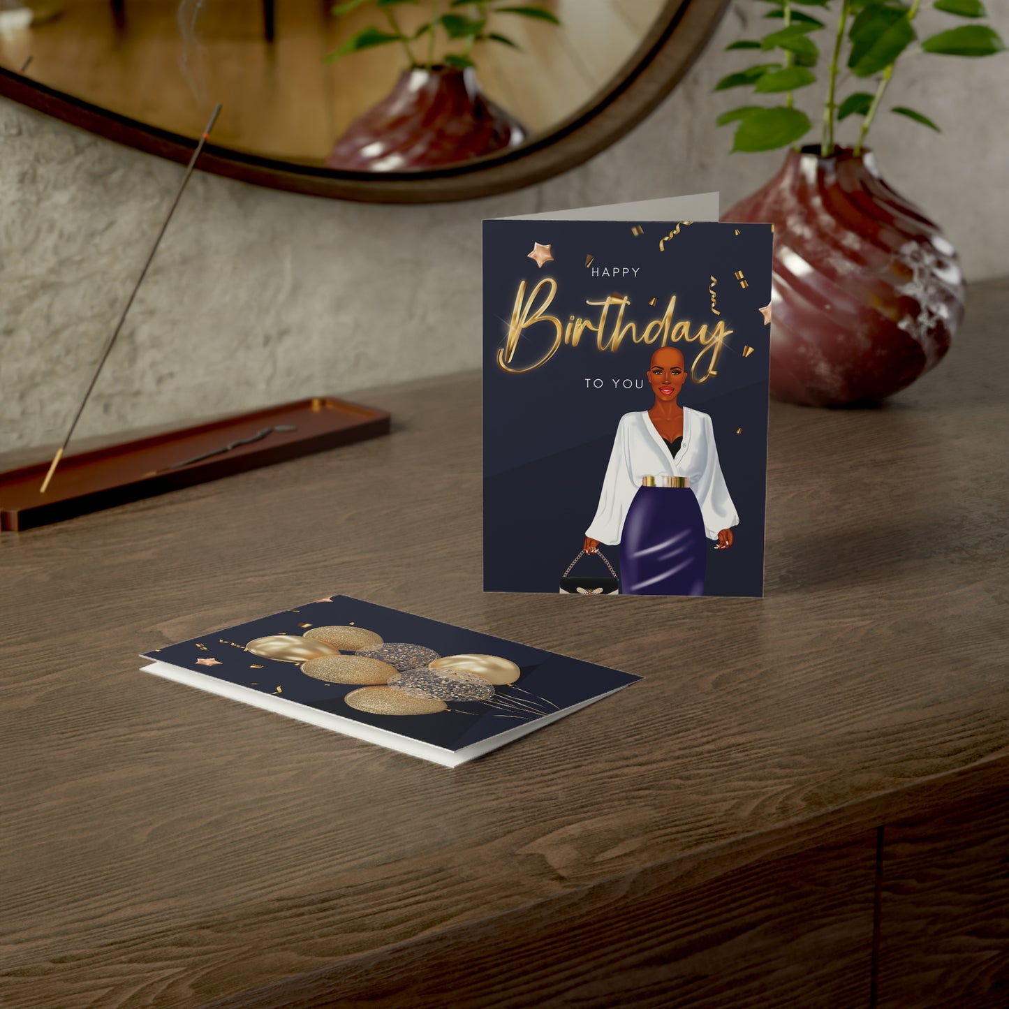 Happy Birthday Folded Greeting Card (1, 10, 30, and 50pcs)| Birthday Card with Black Woman