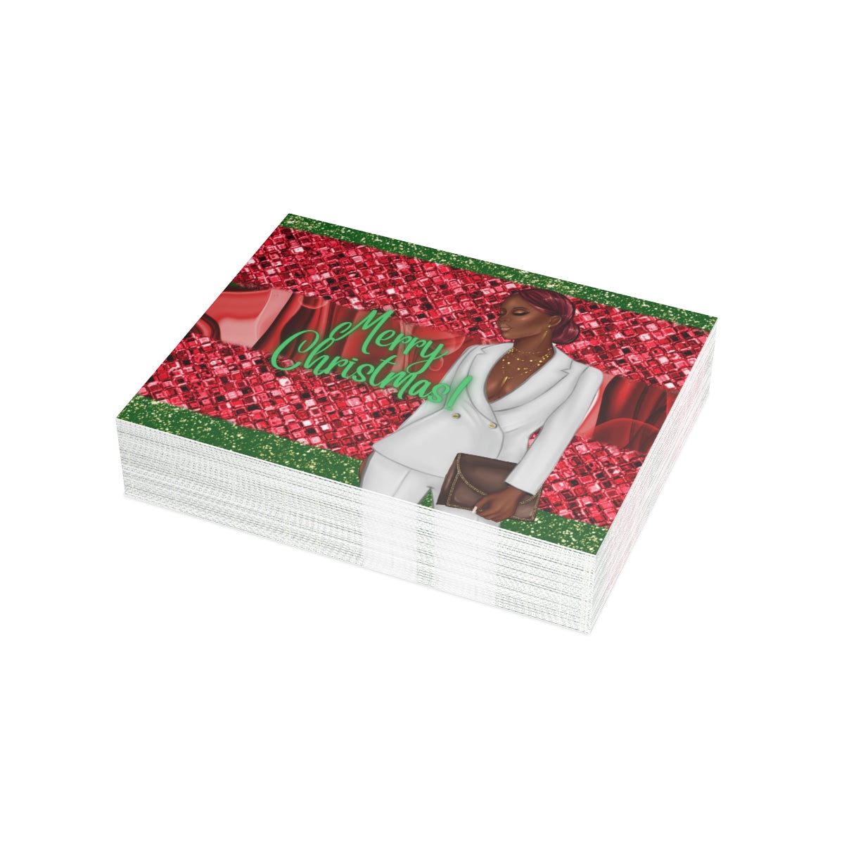 Merry Christmas Red and Green Unfolded Greeting Cards (10, 30, and 50pcs)