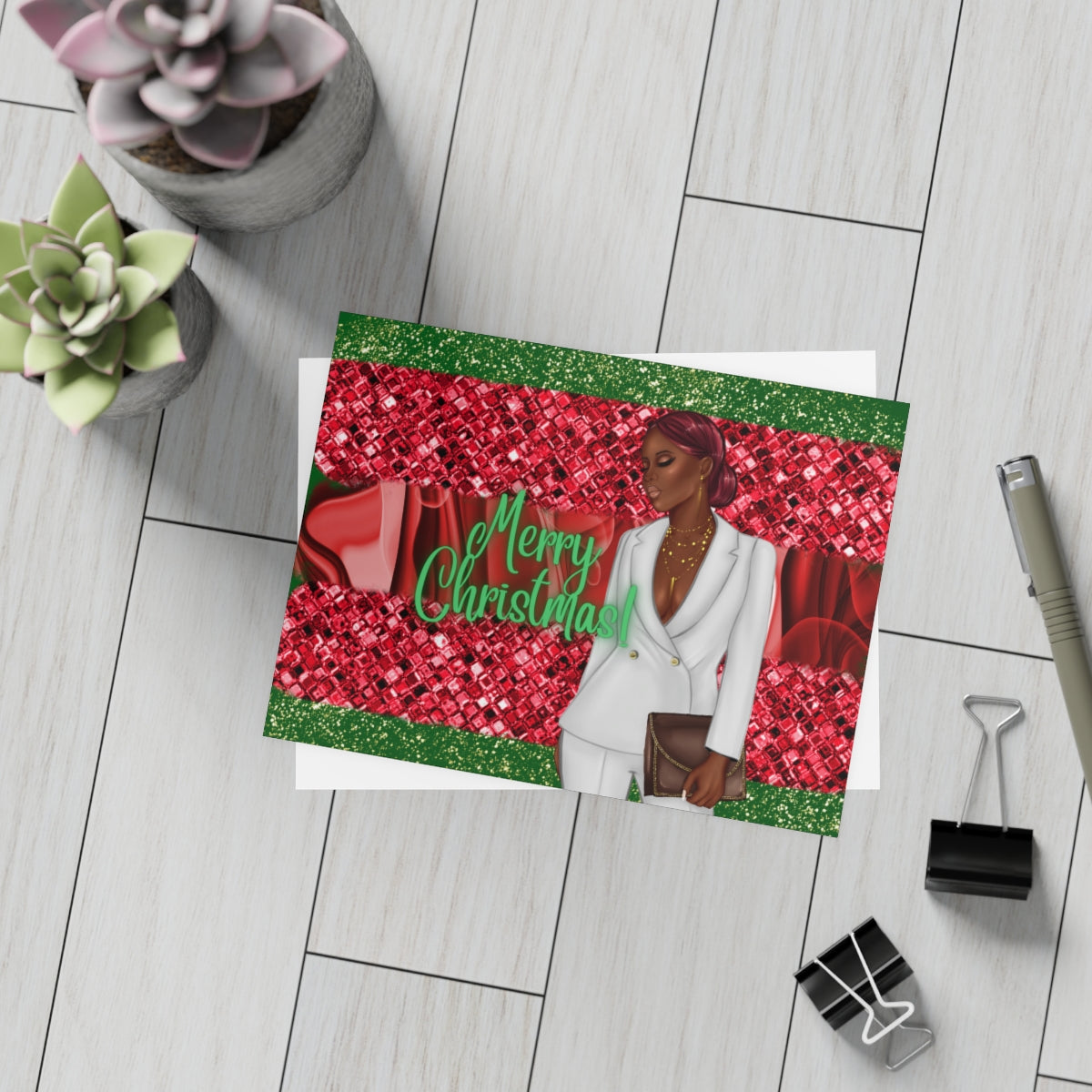 Merry Christmas Red and Green Unfolded Greeting Cards (10, 30, and 50pcs)