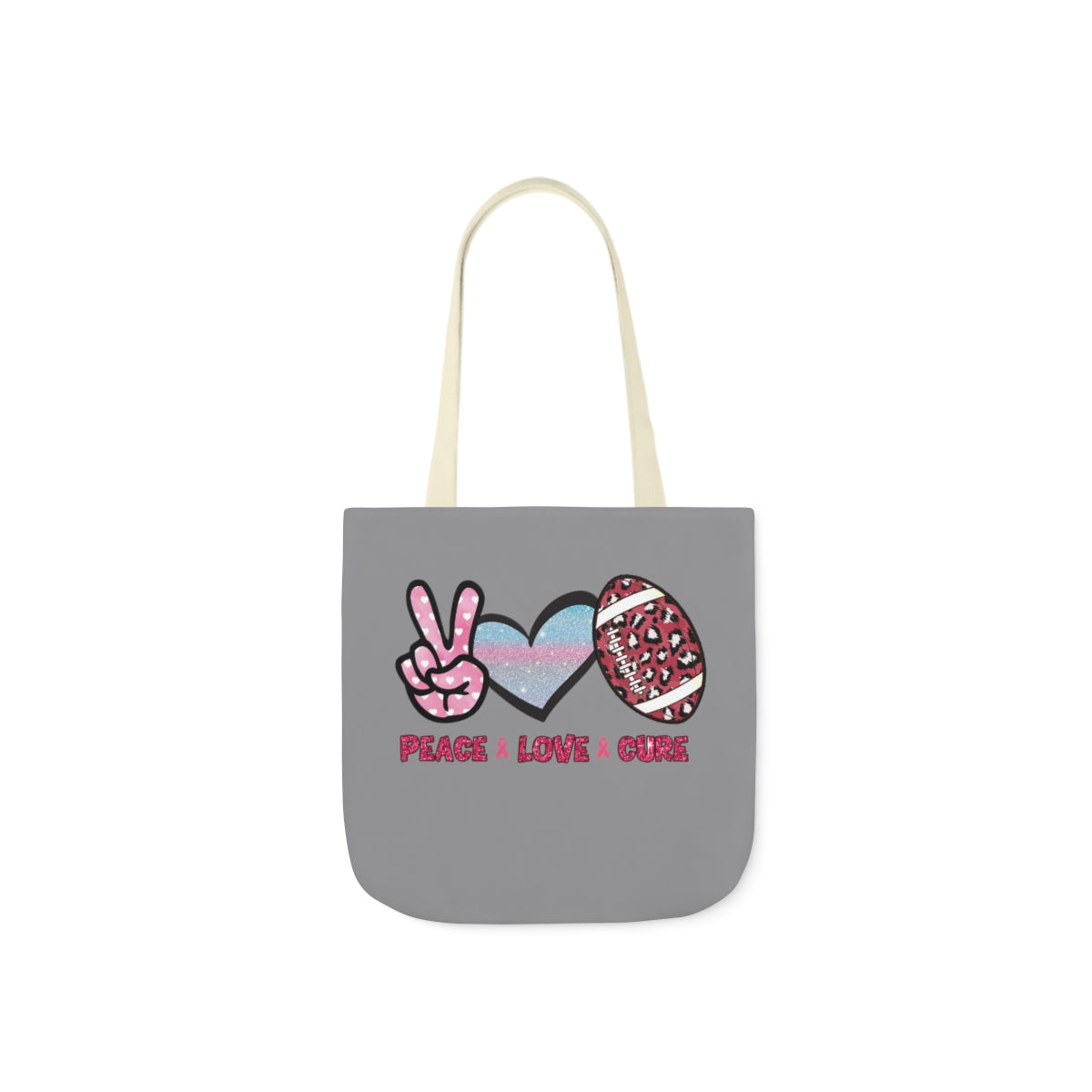Peace Love Cure Canvas Tote Bag| Breast Cancer Tote Bag