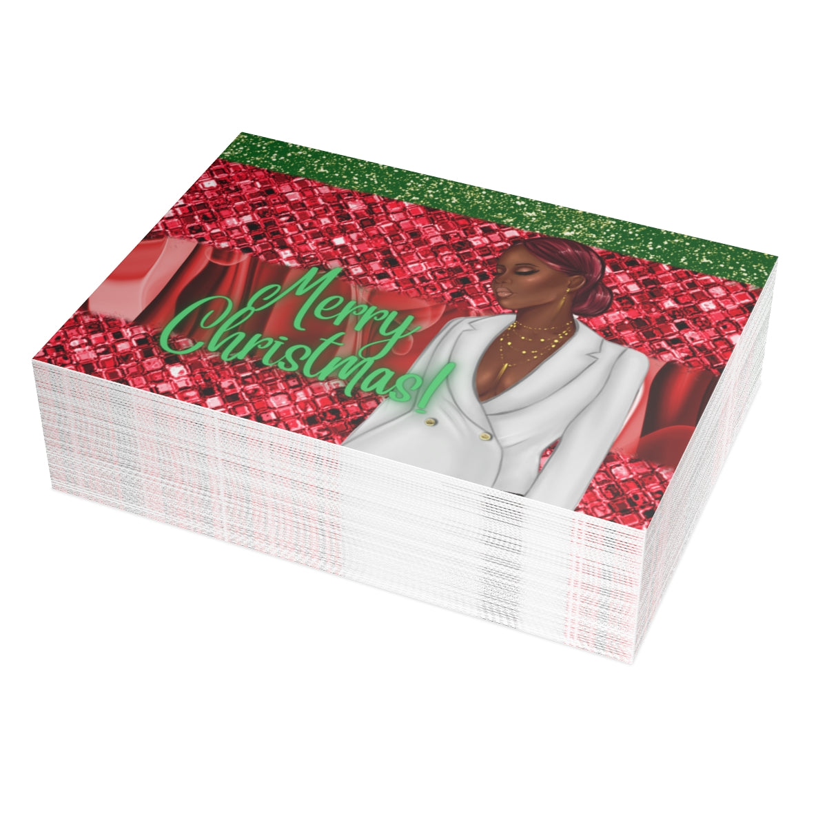 Merry Christmas Red and Green Unfolded Greeting Cards (10, 30, and 50pcs)