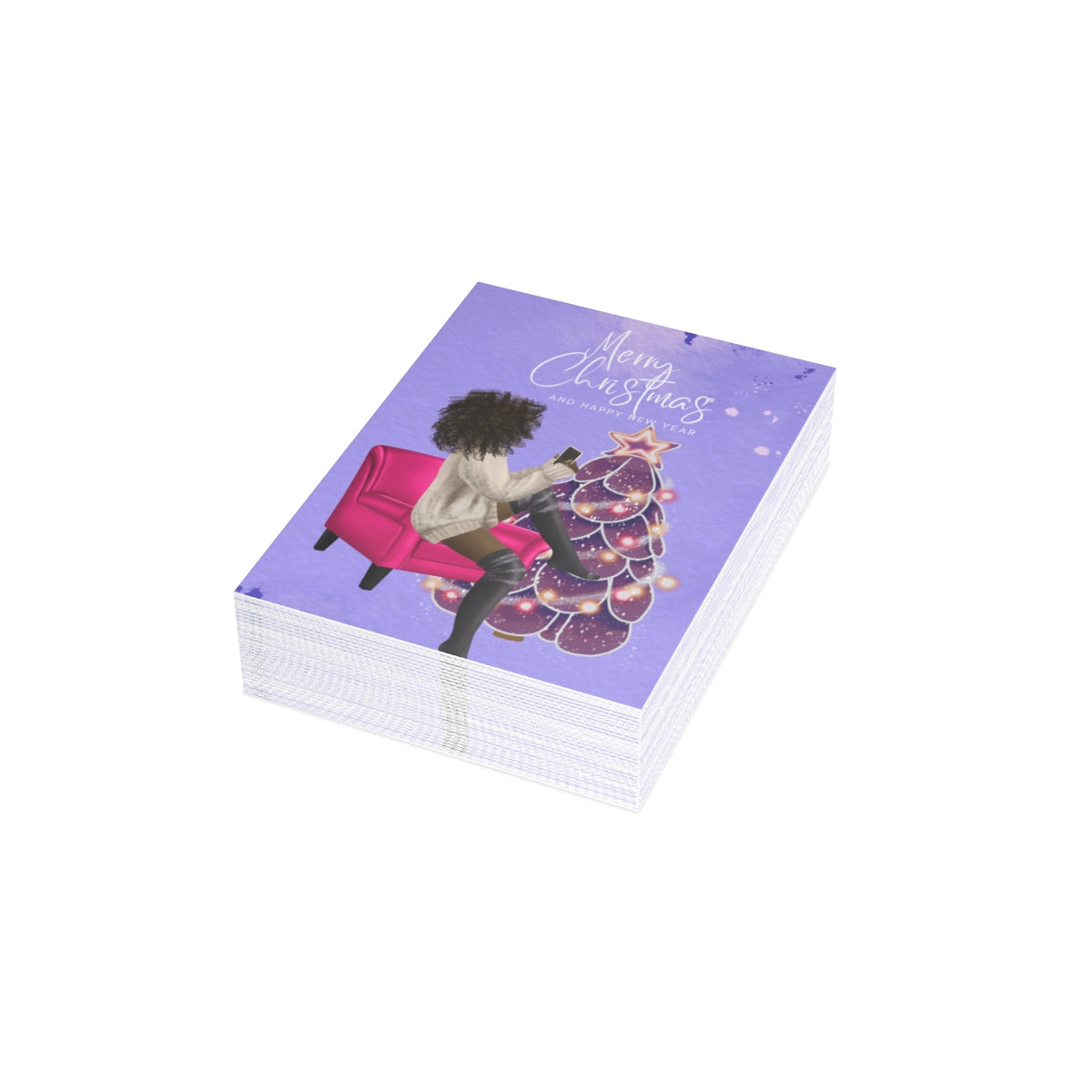 Purple Merry Christmas Folded Greeting Cards (1, 10, 30, and 50pcs)