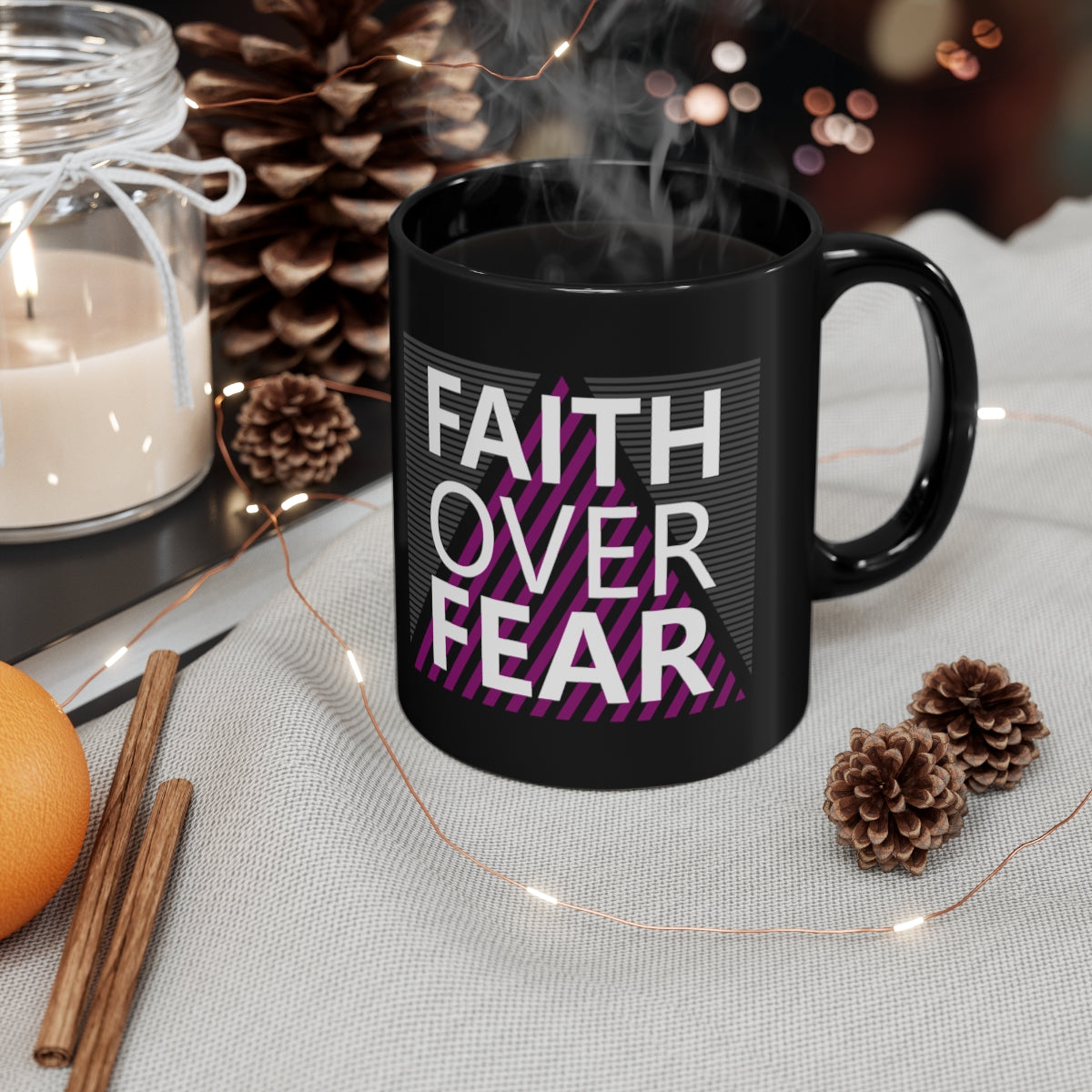 Faith Over Fear Black Mug