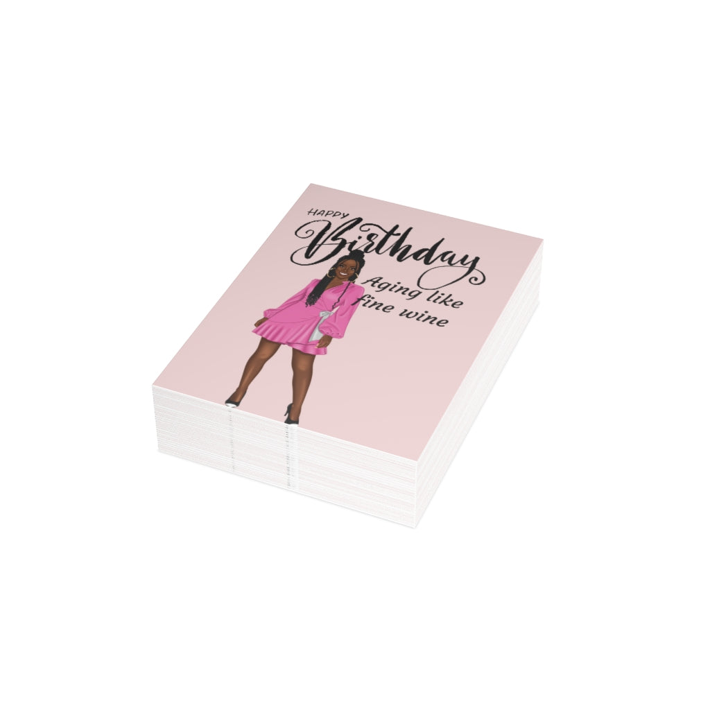 Happy Birthday Card-Aging like fine wine| Folded Greeting Cards (1, 10, 30, and 50pcs)