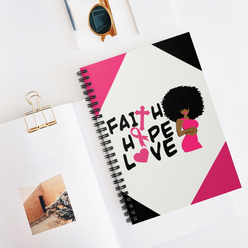 Faith, Hope, and Love Spiral Notebook - Breast Cancer Awareness Edition-Notebook-Epitome of Beaute