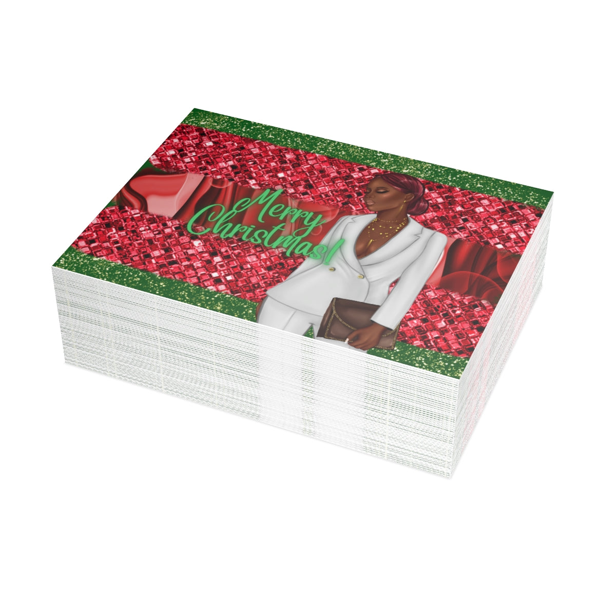 Merry Christmas Red and Green Unfolded Greeting Cards (10, 30, and 50pcs)